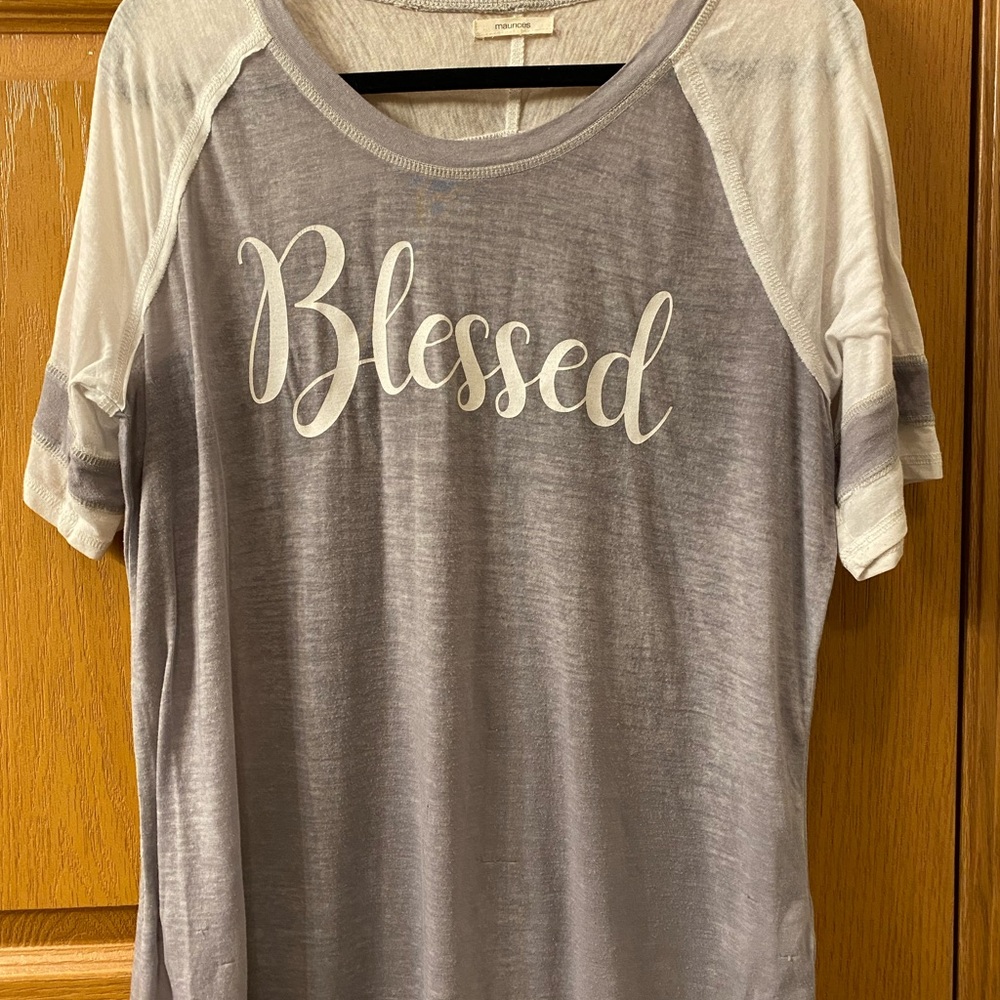 Maurices Gray and White 'Blessed' Short Sleeve Tee